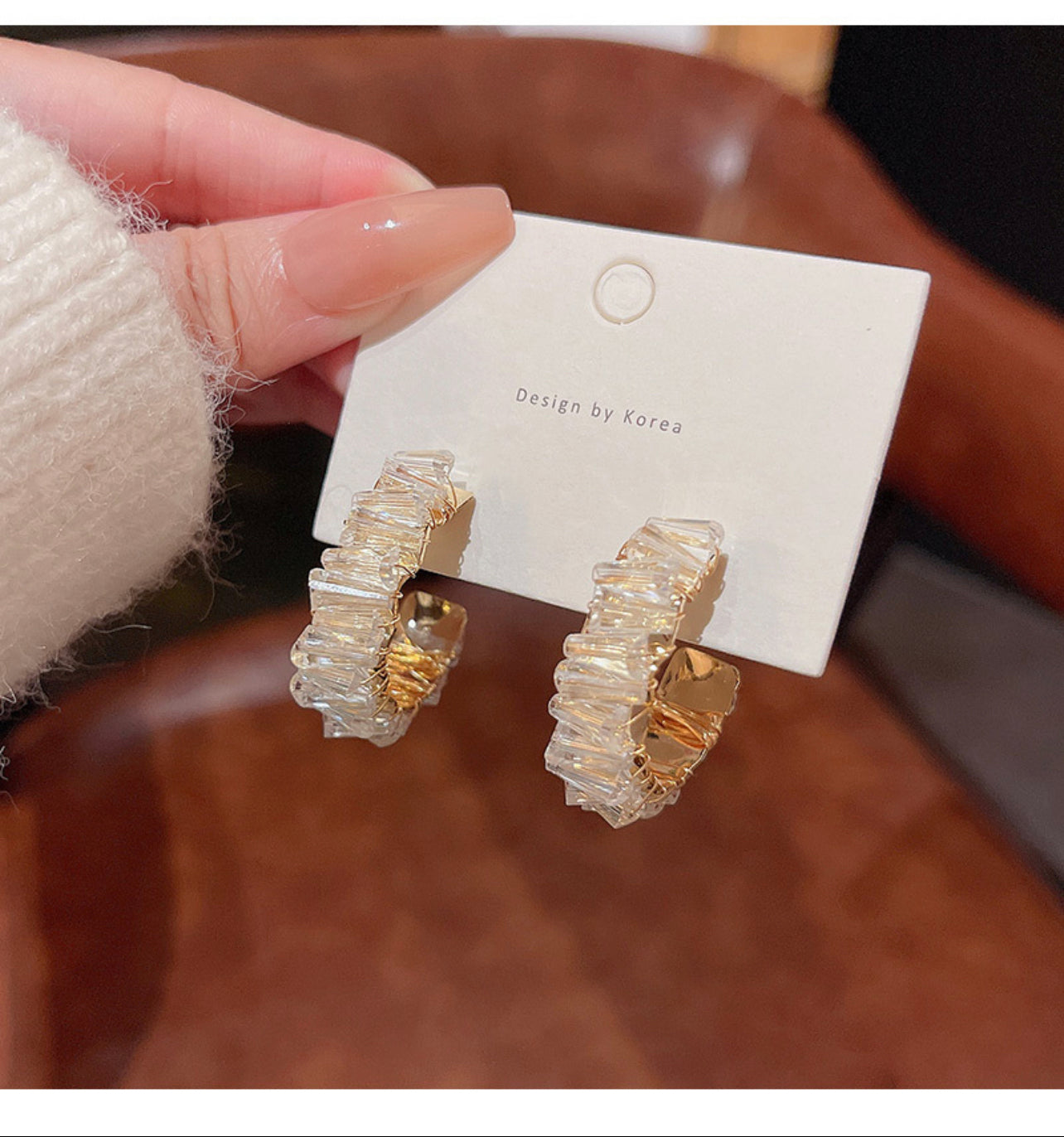 Pair Sweet C Shape Faux Crystal Alloy Hoop Earrings