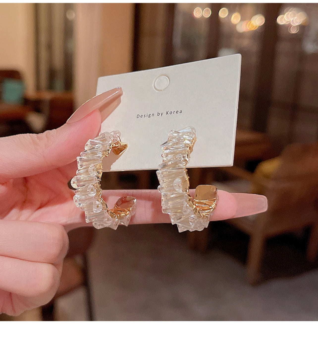 Pair Sweet C Shape Faux Crystal Alloy Hoop Earrings