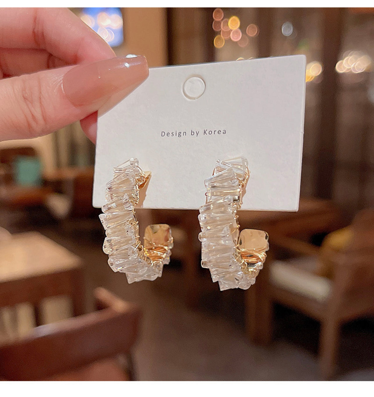 Pair Sweet C Shape Faux Crystal Alloy Hoop Earrings