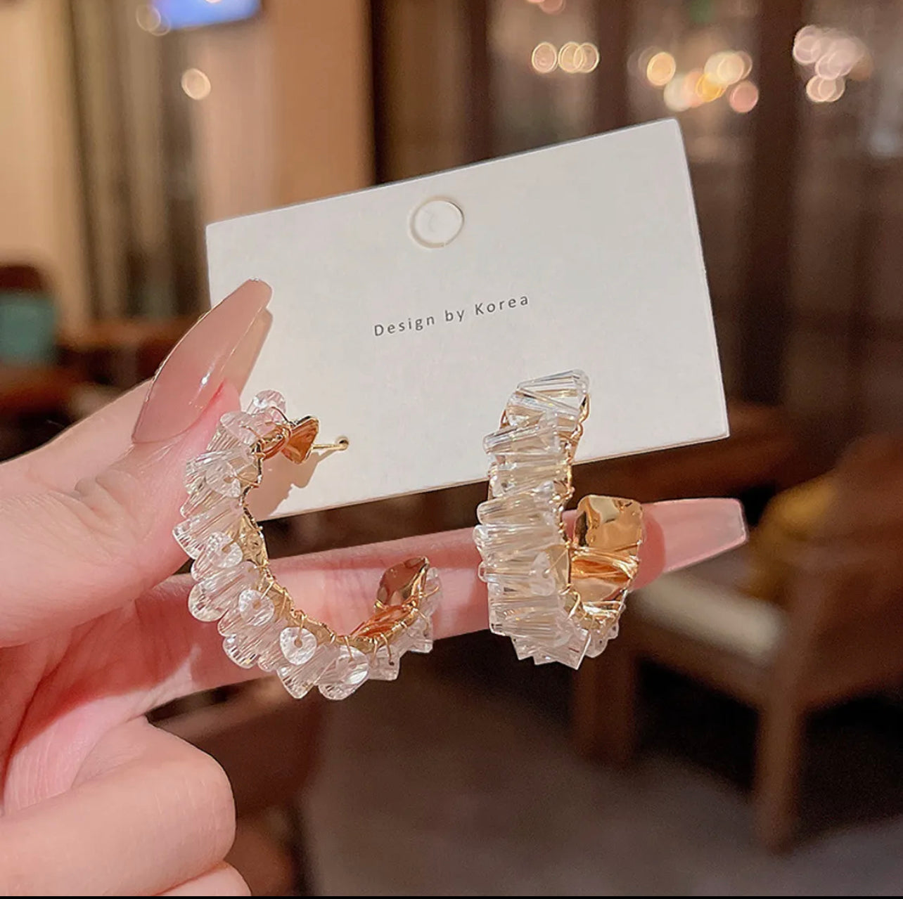 Pair Sweet C Shape Faux Crystal Alloy Hoop Earrings