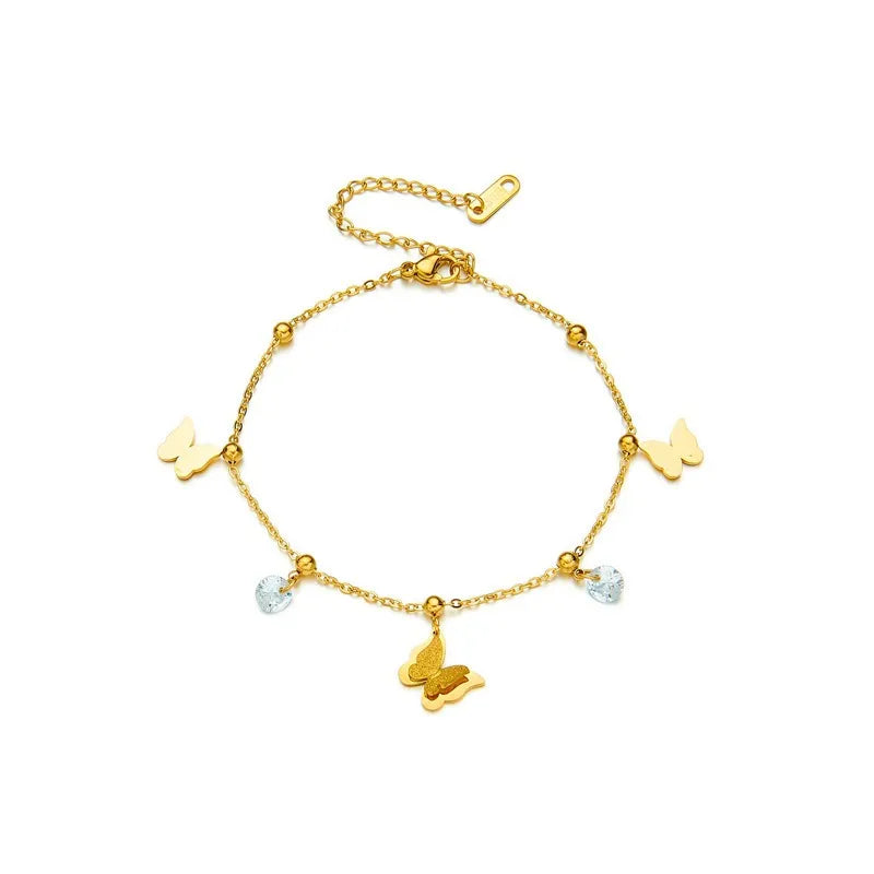 Butterfly Titanium Steel Inlay Zircon 18K Gold Plated Necklace