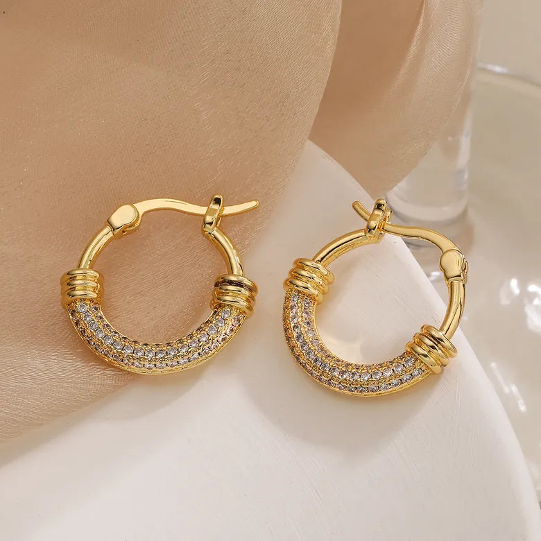 Plating Inlay Copper Zircon 18K Gold Plated Hoop Earrings