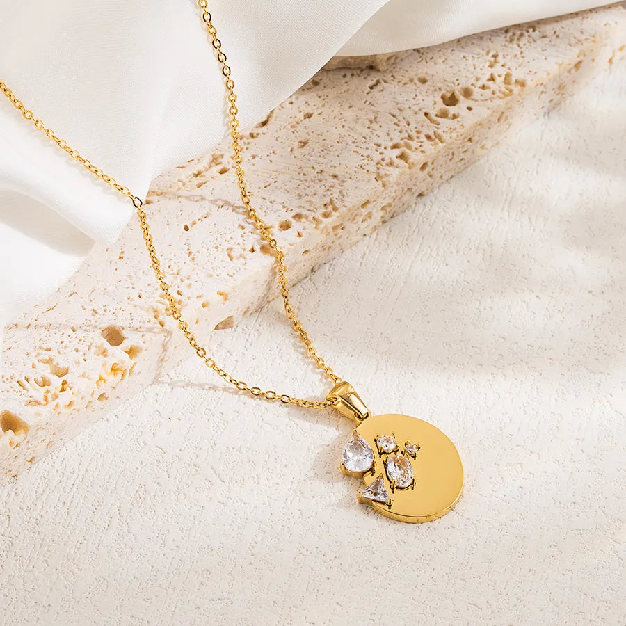 Cubic Zirconia Stainless Steel Plating Inlay Zircon 18K Gold Plated Pendant Necklace
