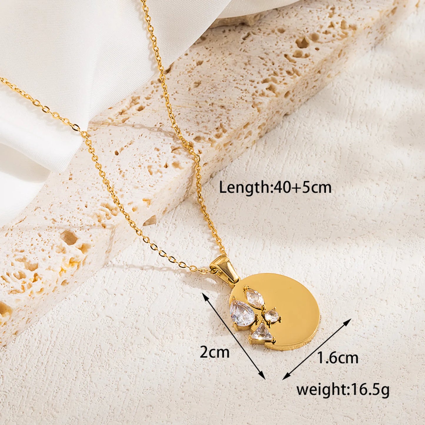 Cubic Zirconia Stainless Steel Plating Inlay Zircon 18K Gold Plated Pendant Necklace