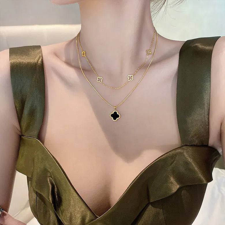 Titanium Steel Clover Plating Pendant Necklace