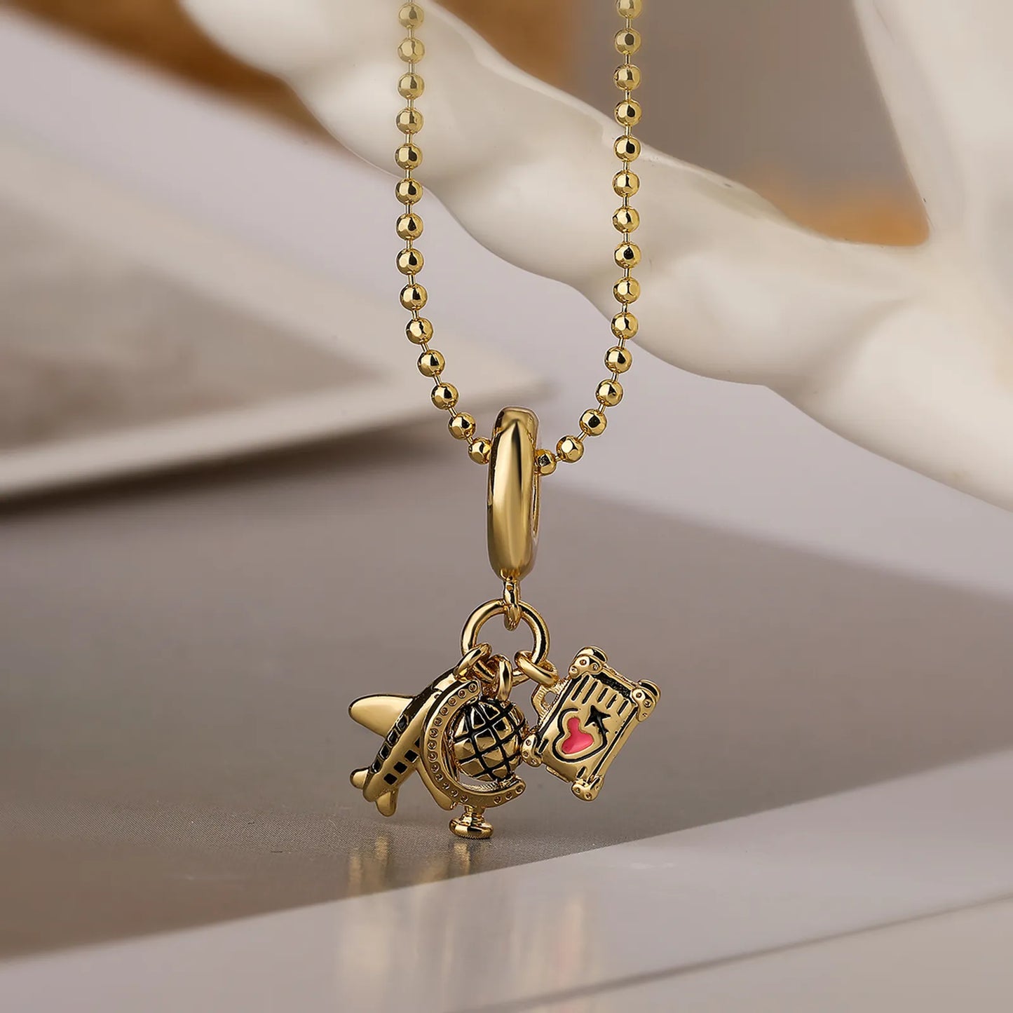 Love Letter Airplane Copper Enamel Plating Inlay Zircon 18K Gold Plated Pendant Necklace