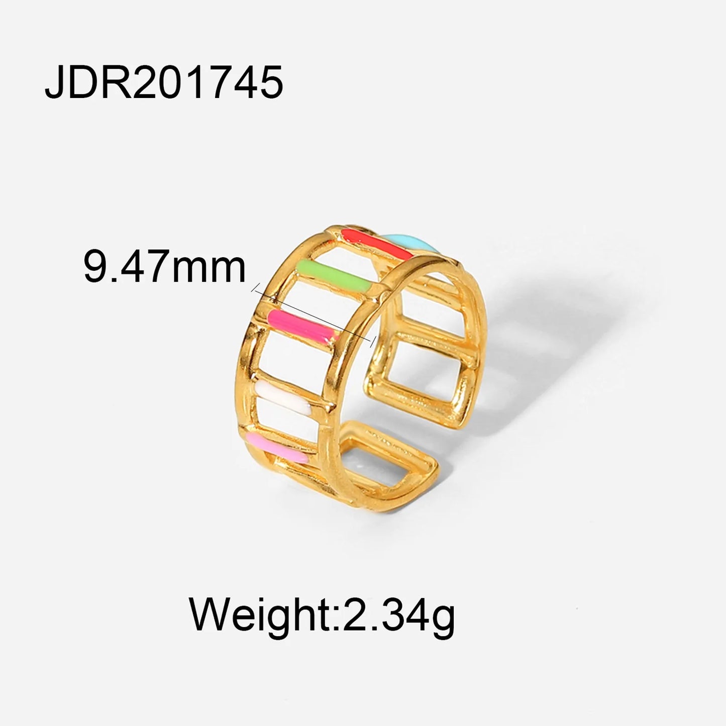 Multi-Colored 18K Gold Plated Stainless Steel Geometric Colorful Oil Drop Ring