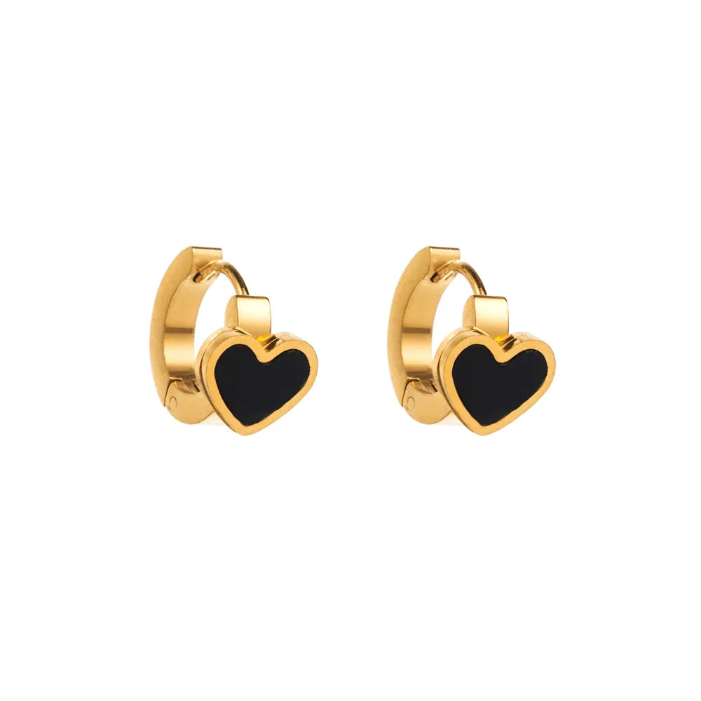 Hello Sweet Heart Titanium Steel Black Gold Plated Drop Earrings