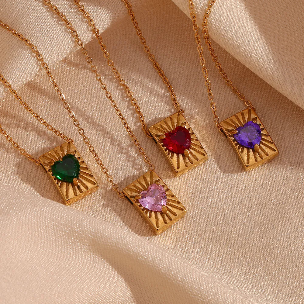 Diamond Heart Style Classic Style Heart Shape Stainless Steel Plating Inlay Zircon 18K Gold Plated Pendant Necklace