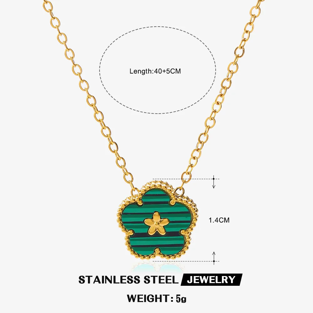 Green 304 Stainless Steel 18K Gold Plated IG Style Inlay Flower Acrylic Necklaceanyone