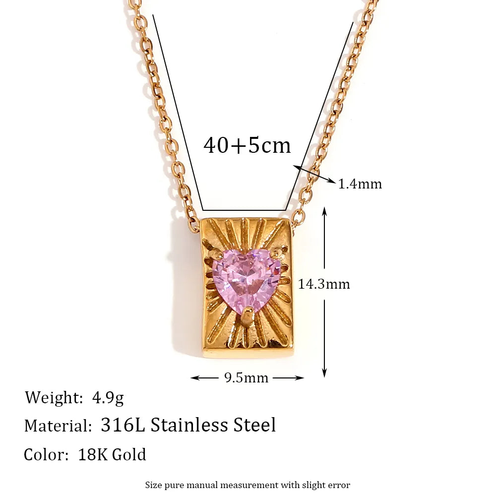 Diamond Heart  Style Classic Style Heart Shape Stainless Steel Plating Zircon 18K Gold Plated Pendant Necklace