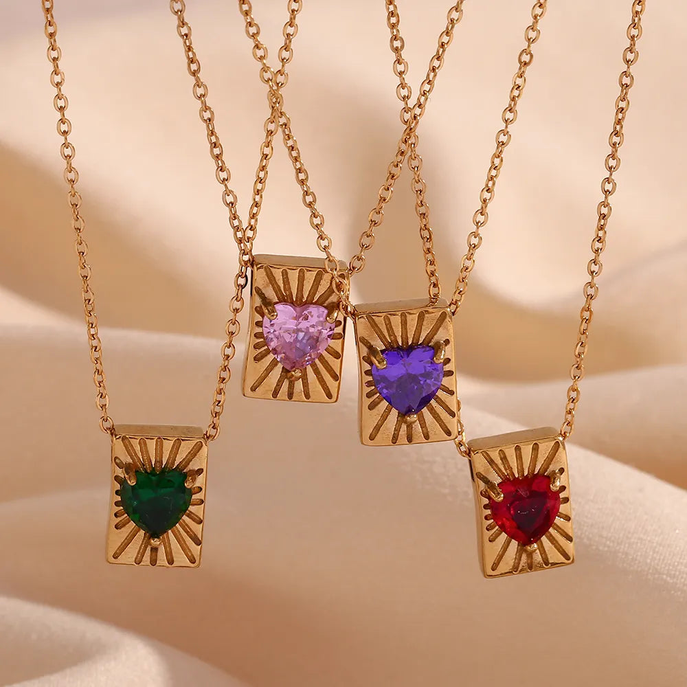 Diamond Heart  Style Classic Style Heart Shape Stainless Steel Plating Zircon 18K Gold Plated Pendant Necklace
