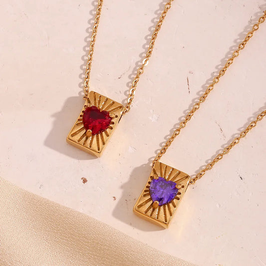 Diamond Heart  Style Classic Style Heart Shape Stainless Steel Plating Zircon 18K Gold Plated Pendant Necklace