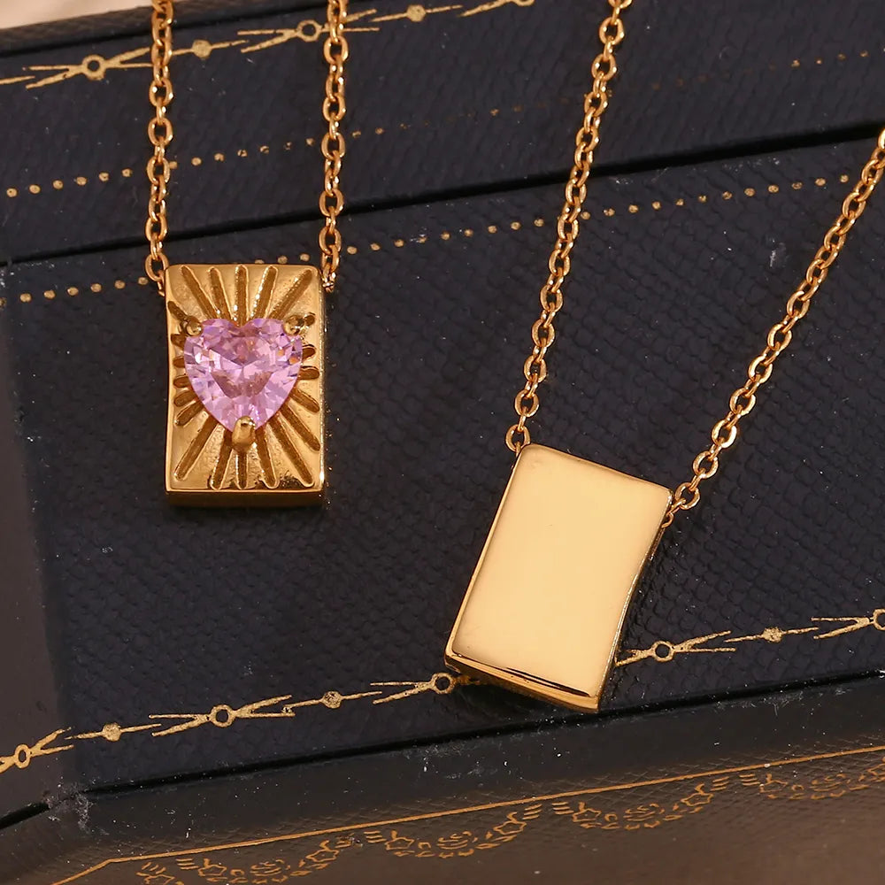 Diamond Heart  Style Classic Style Heart Shape Stainless Steel Plating Zircon 18K Gold Plated Pendant Necklace
