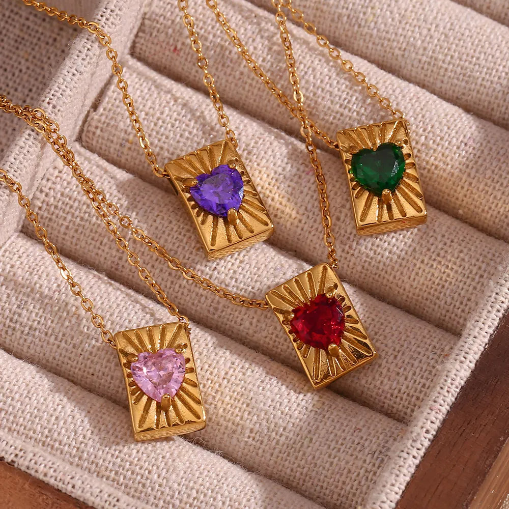 Diamond Heart  Style Classic Style Heart Shape Stainless Steel Plating Zircon 18K Gold Plated Pendant Necklace