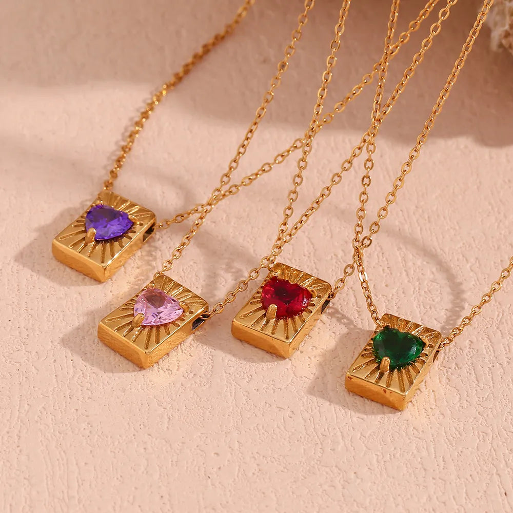 Diamond Heart Style Classic Style Heart Shape Stainless Steel Plating Inlay Zircon 18K Gold Plated Pendant Necklace
