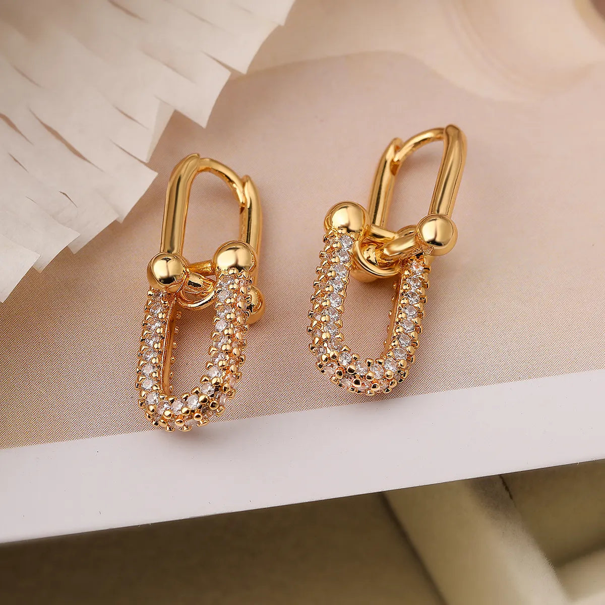 Simple Style Geometric Plating Inlay Copper Zircon 18K Gold Plated Drop Earrings