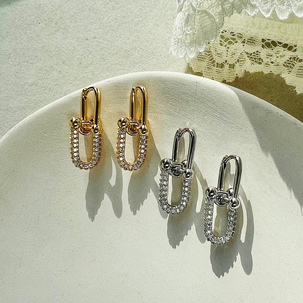 Simple Style Geometric Plating Inlay Copper Zircon 18K Gold Plated Drop Earrings
