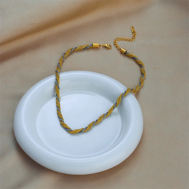 Color Block Titanium Steel Plating Chain 18K Gold Plated Necklace