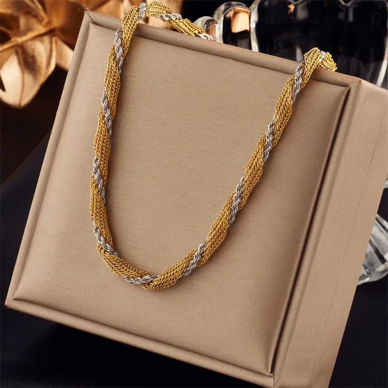 Color Block Titanium Steel Plating Chain 18K Gold Plated Necklace