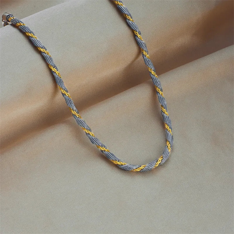 Color Block Titanium Steel Plating Chain 18K Gold Plated Necklace