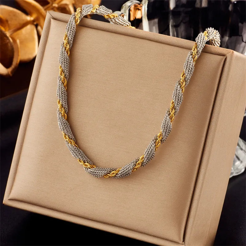 Color Block Titanium Steel Plating Chain 18K Gold Plated Necklace