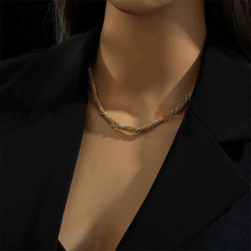 Color Block Titanium Steel Plating Chain 18K Gold Plated Necklace