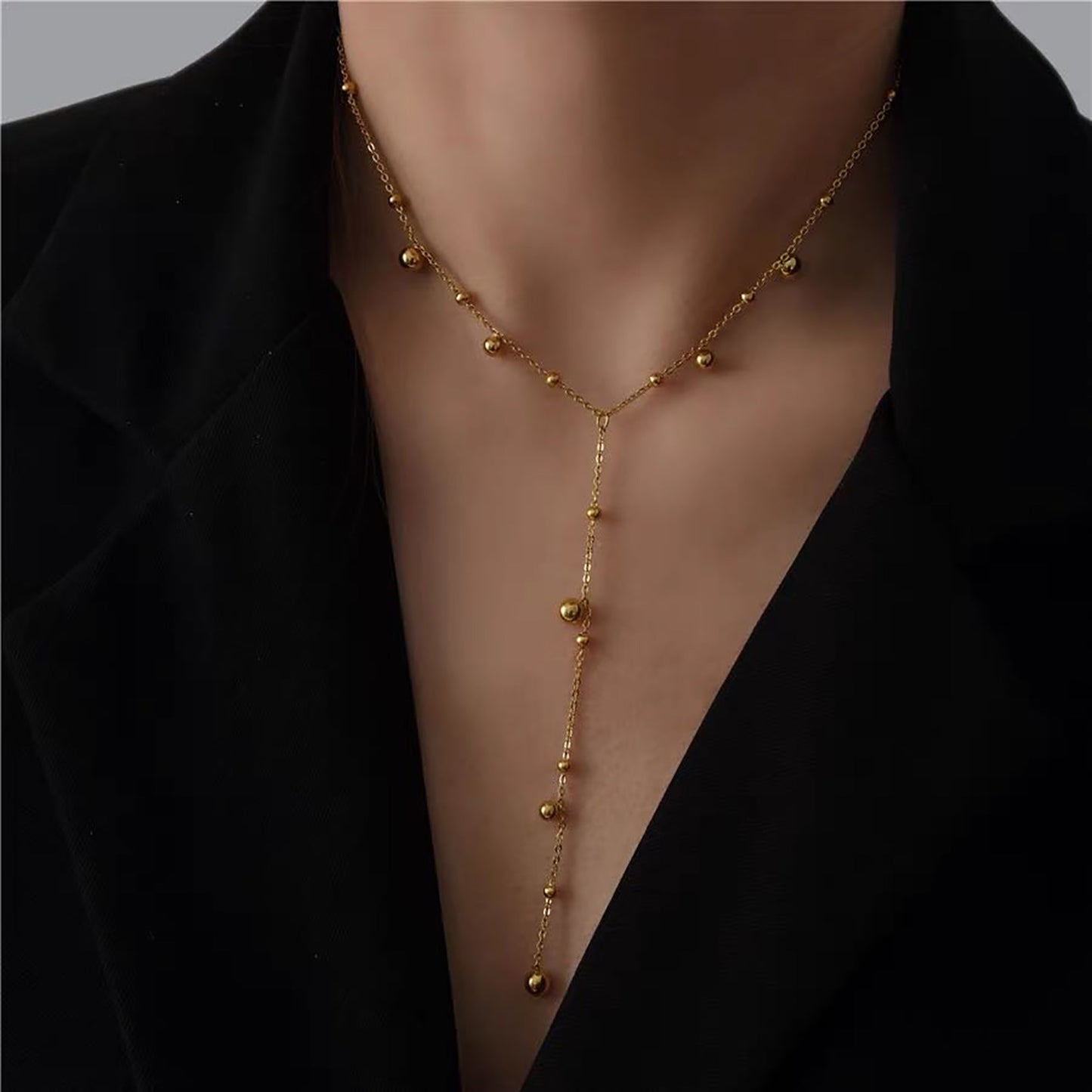 Studded Titanium Steel Plating 18K Gold Plated Pendant Necklace