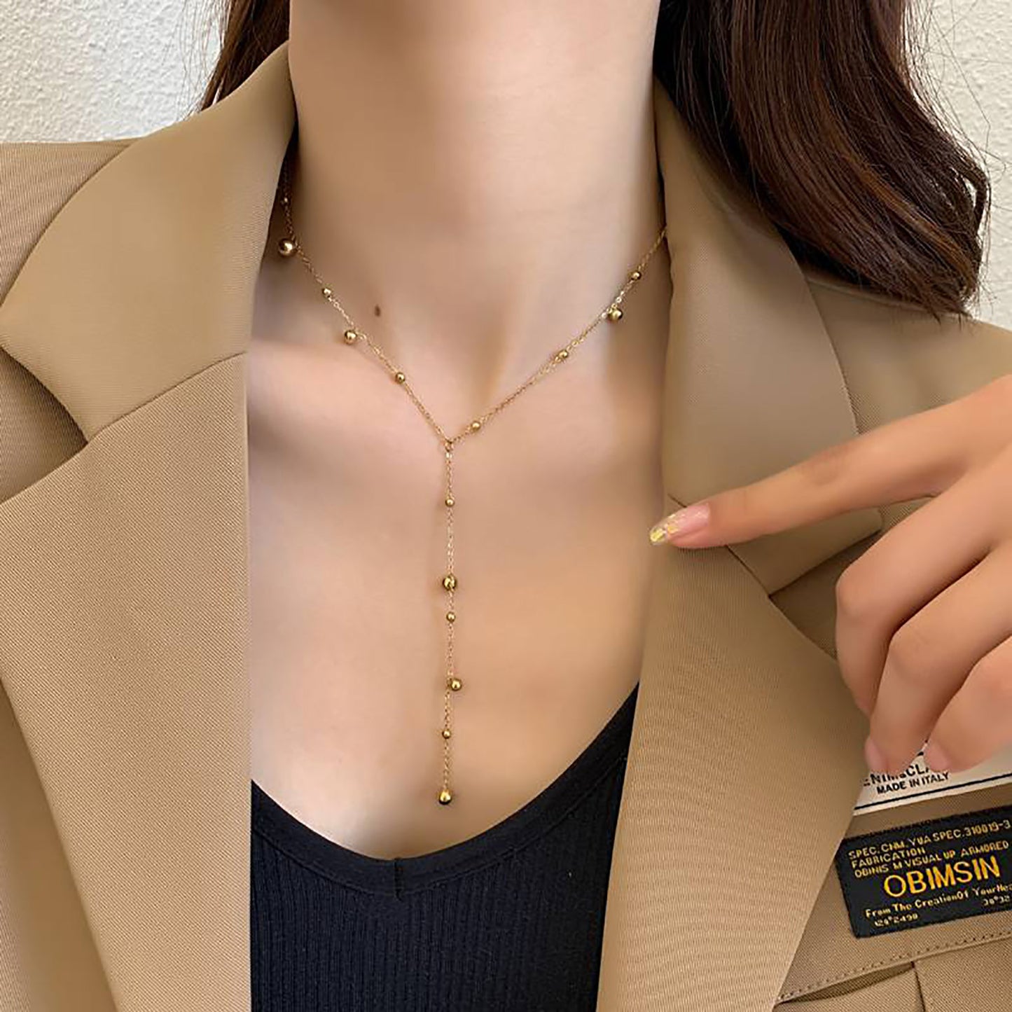 Studded Titanium Steel Plating 18K Gold Plated Pendant Necklace