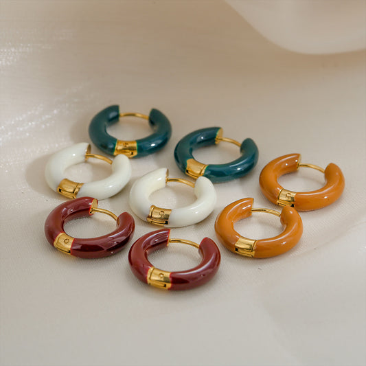 French Style U Shape Enamel 304 Stainless Steel Earrings