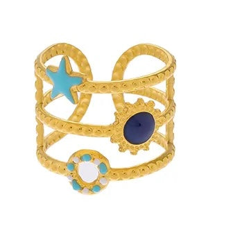 Retro Adjustable Color Block Stainless Steel Plating Open Rings