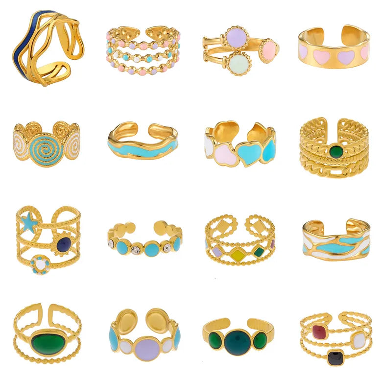 Retro Adjustable Color Block Stainless Steel Plating Open Rings