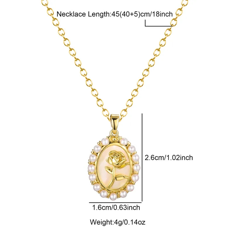 Rose Stainless Steel Enamel Plating 18K Gold Plated Pendant Necklace