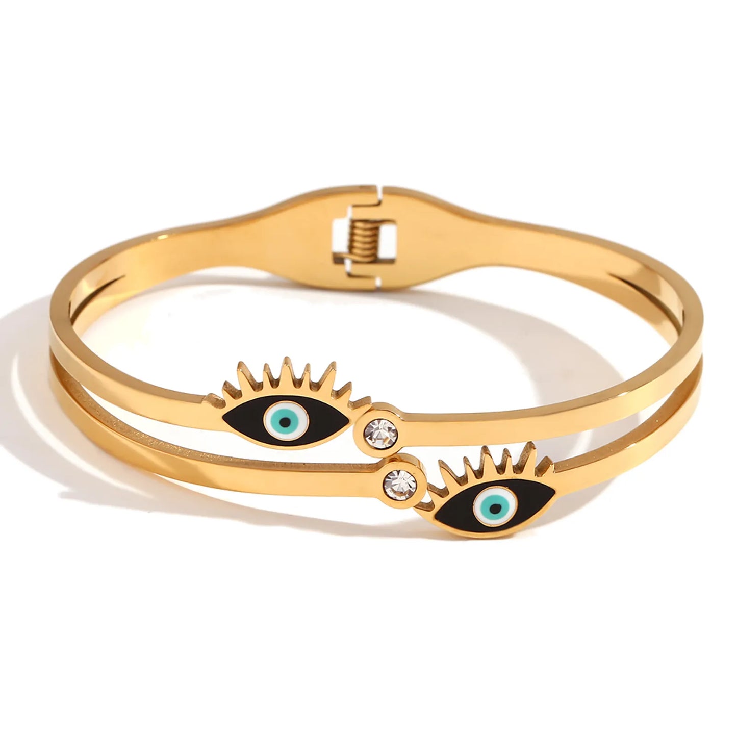 Black Oil Dripping Eyelash Eyes Spring Fastener Bracelet-Gold