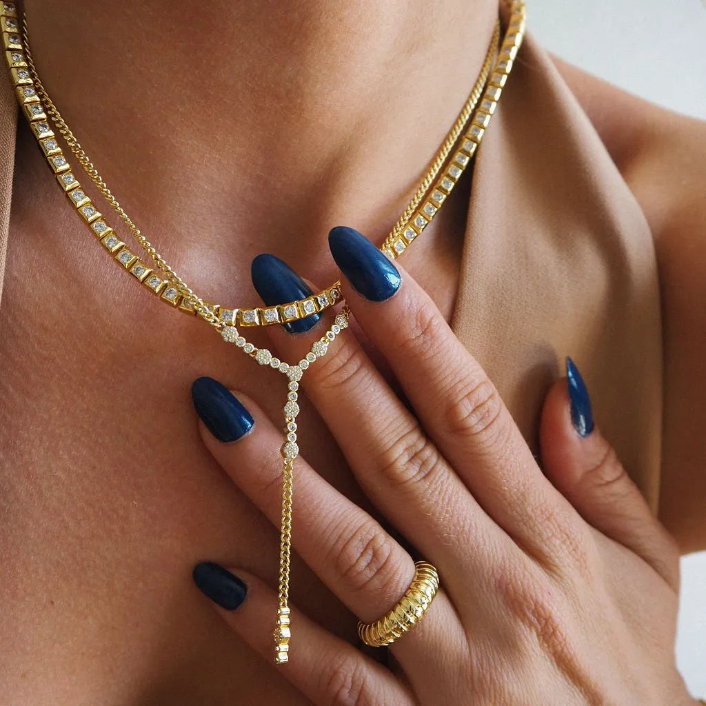 Lengthy Style Solid Color Stainless Steel Plating Inlay 18K Gold Plated Zircon Necklace