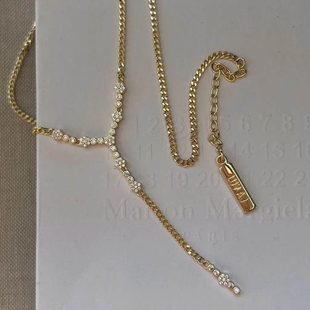 Lengthy Style Solid Color Stainless Steel Plating Inlay 18K Gold Plated Zircon Necklace