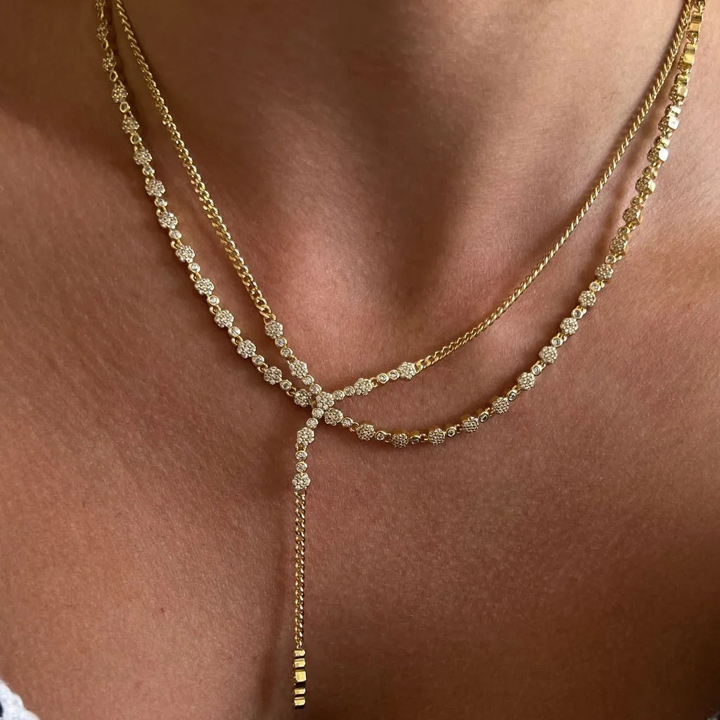 Lengthy Style Solid Color Stainless Steel Plating Inlay 18K Gold Plated Zircon Necklace