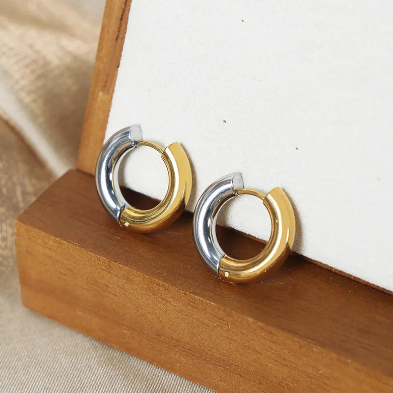 Gold and Silver Color Block Plating Titanium Steel 18K Gold Plated Earrings