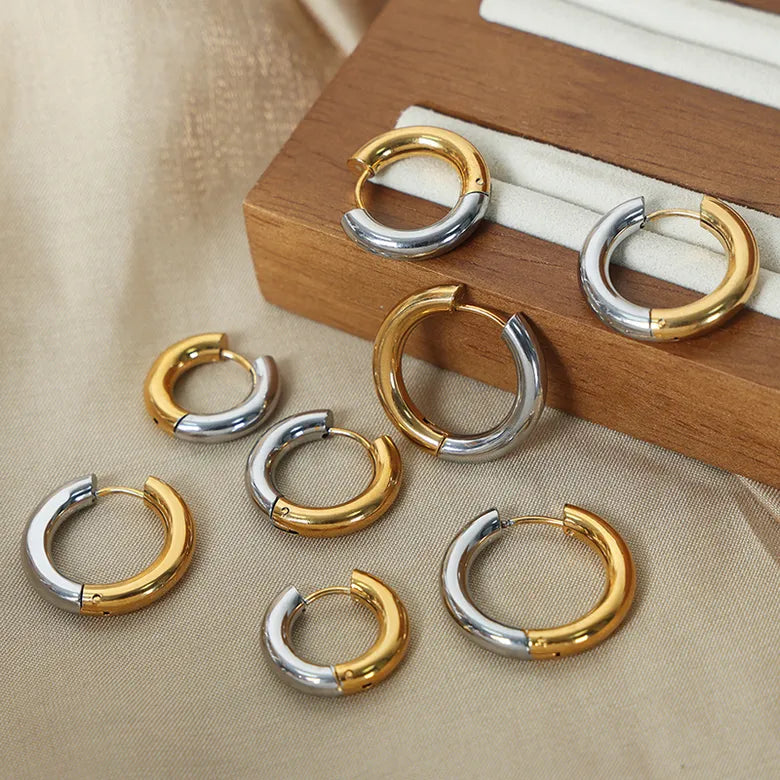 Gold and Silver Color Block Plating Titanium Steel 18K Gold Plated Earrings