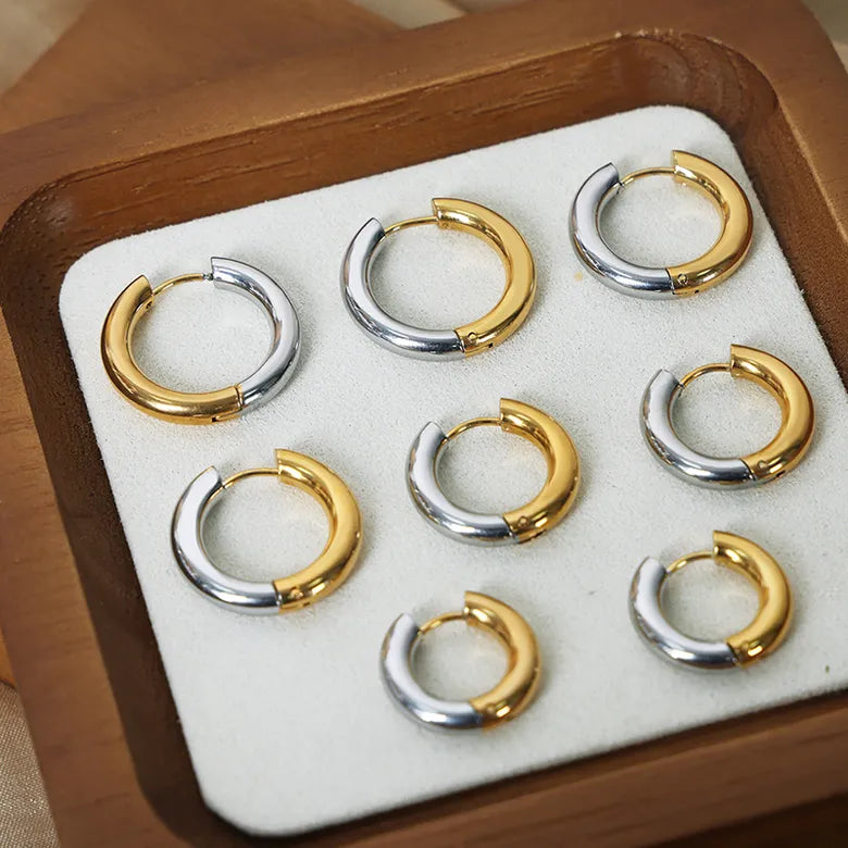 Gold and Silver Color Block Plating Titanium Steel 18K Gold Plated Earrings