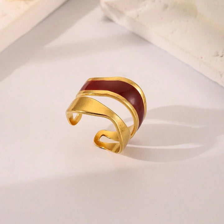 Burgundy Stainless Steel Adjustable Ring