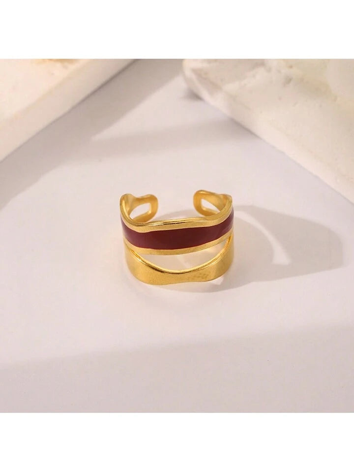 Burgundy Stainless Steel Adjustable Ring