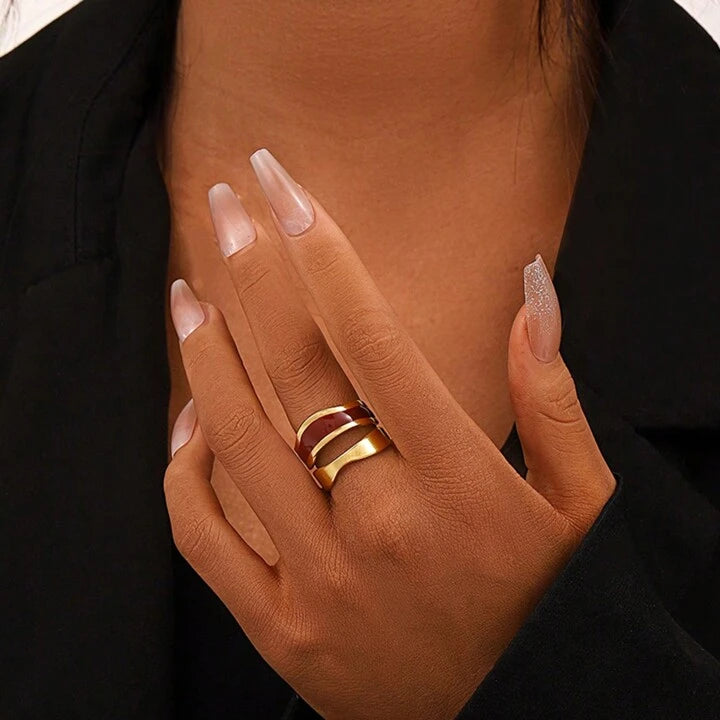 Burgundy Stainless Steel Adjustable Ring