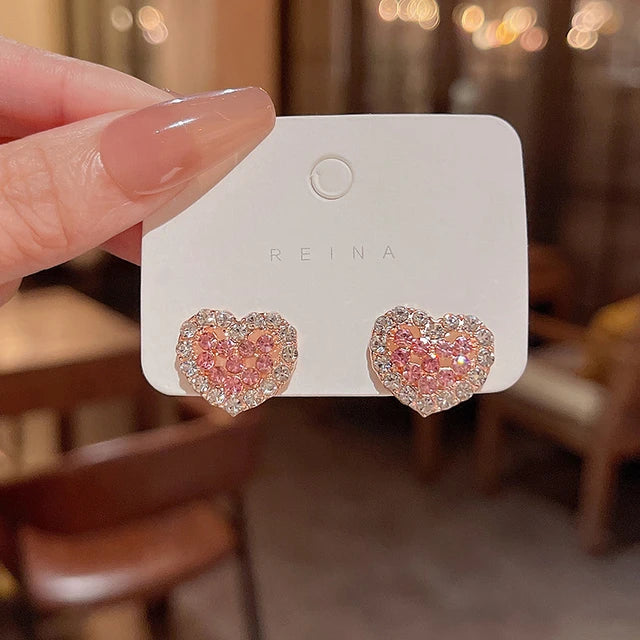 Sweet Heart Shape Alloy Inlay Zircon Earring