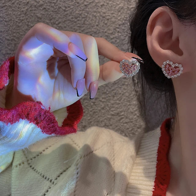 Sweet Heart Shape Alloy Inlay Zircon Earring