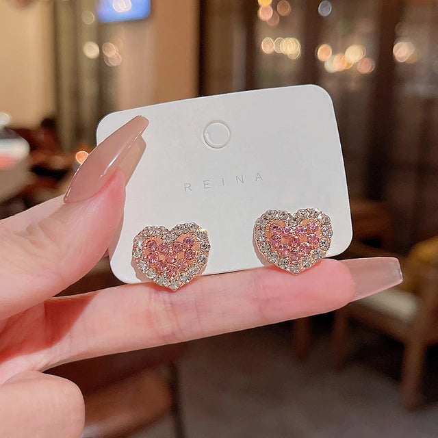 Sweet Heart Shape Alloy Inlay Zircon Earring
