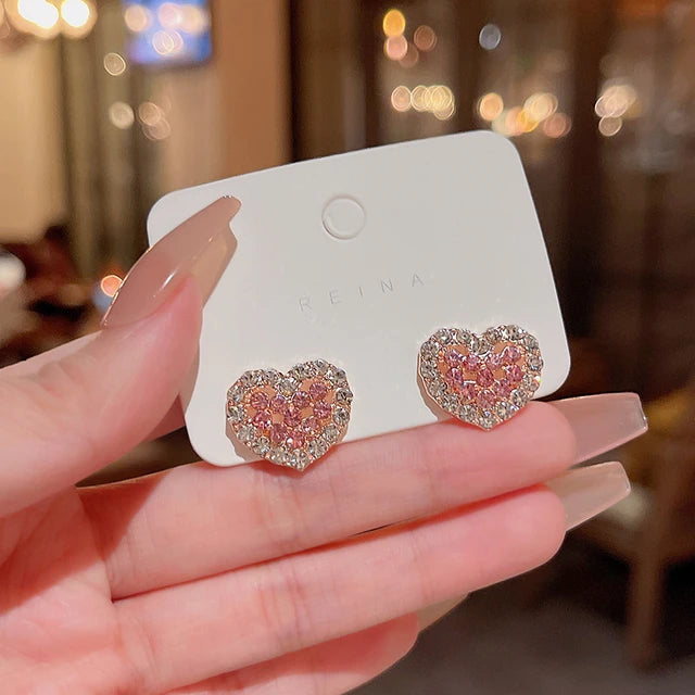 Sweet Heart Shape Alloy Inlay Zircon Earring