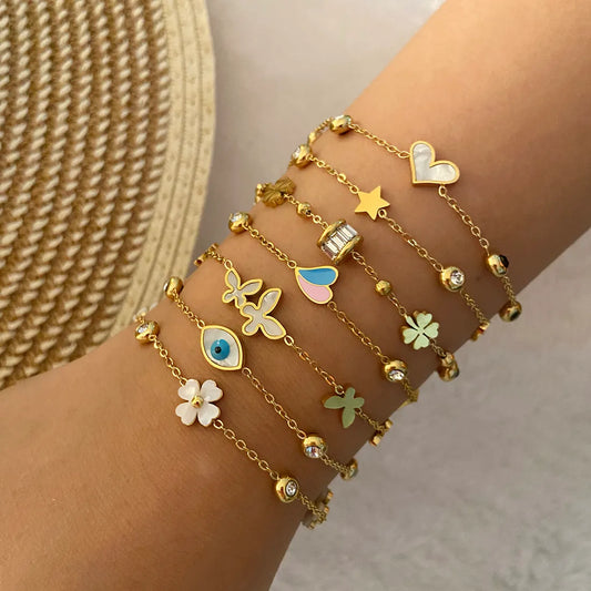 304 Stainless Steel Copper 18K Gold Plated Simple Style Commute Plating Heart Shape Butterfly Bracelets