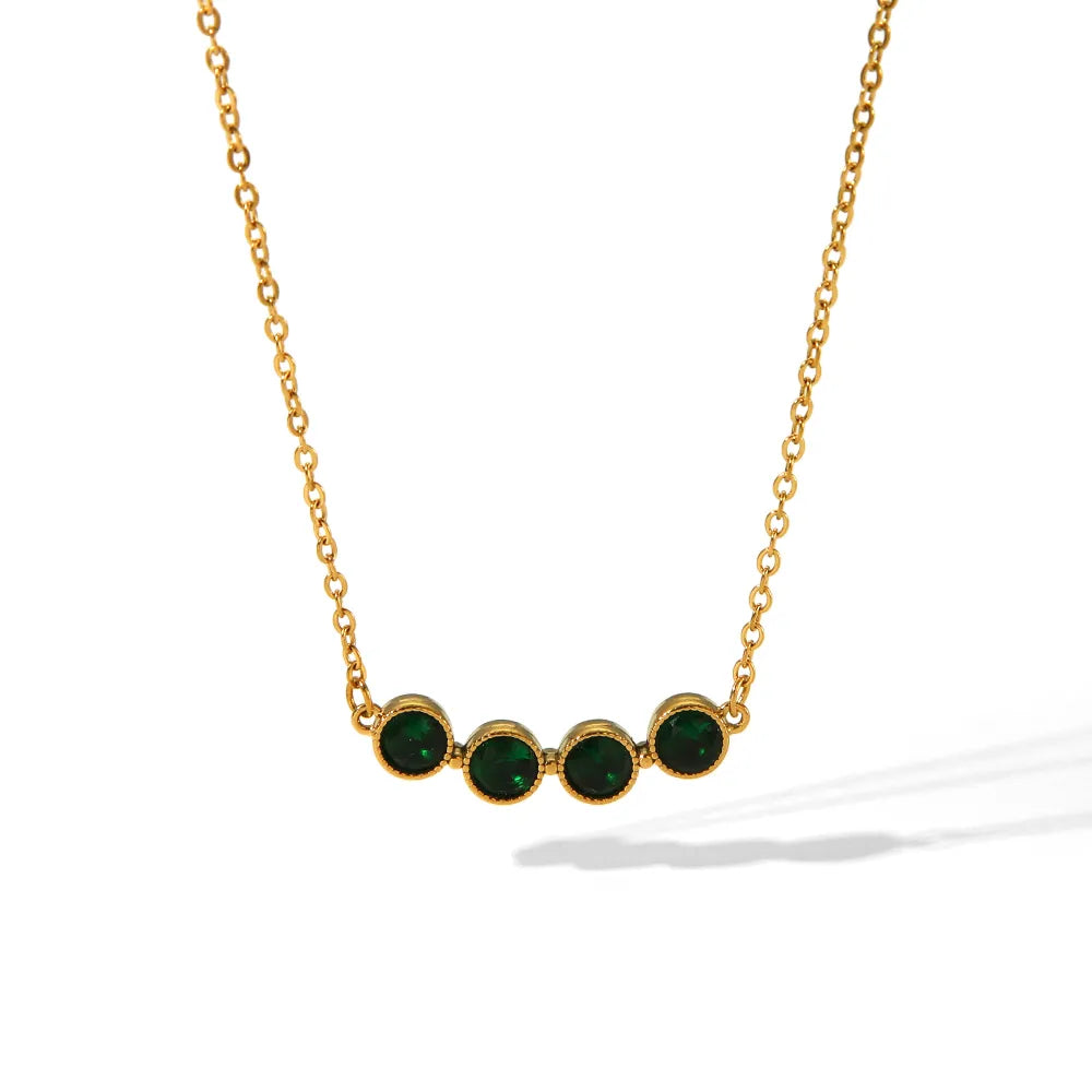 Simple Style Round 304 Stainless Steel Rhinestones 18K Gold Plated Inlay Necklace