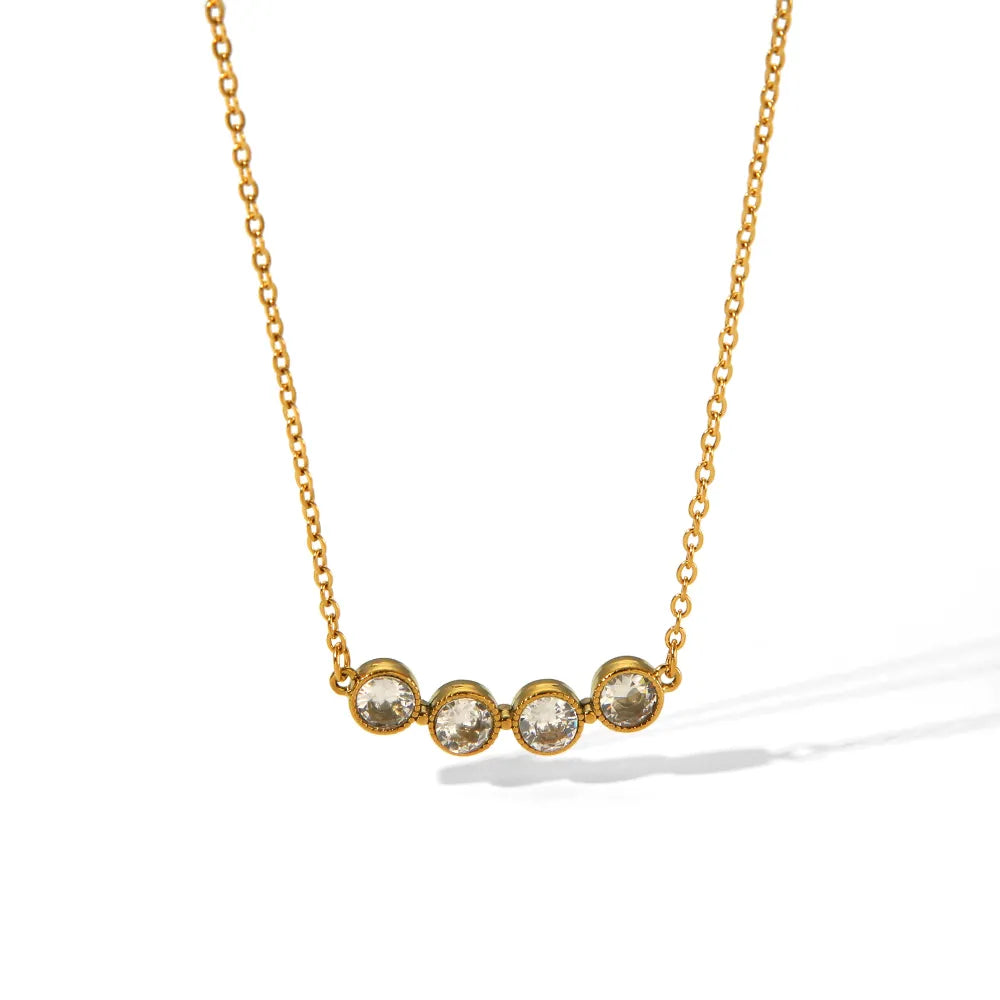 Simple Style Round 304 Stainless Steel Rhinestones 18K Gold Plated Inlay Necklace